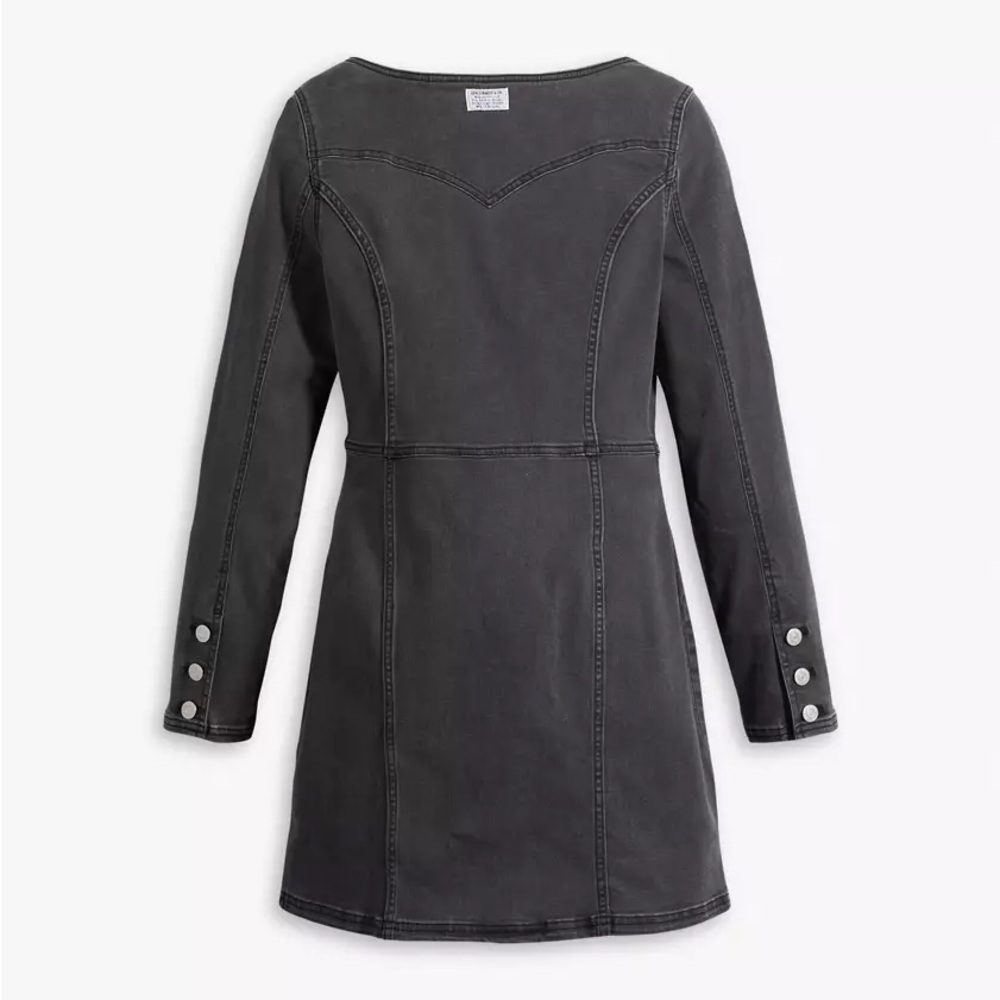 Levi's Veda Charcoal Long Sleeve Denim Mini Dress Sz Large EUC Grunge Alt - Picture 3 of 13